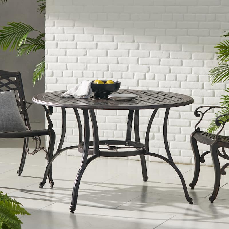 Roomfitters Outdoor Cast Aluminum Circular Dining Table, Stylish and Durable Design for Patio and Garden Use, Bronze