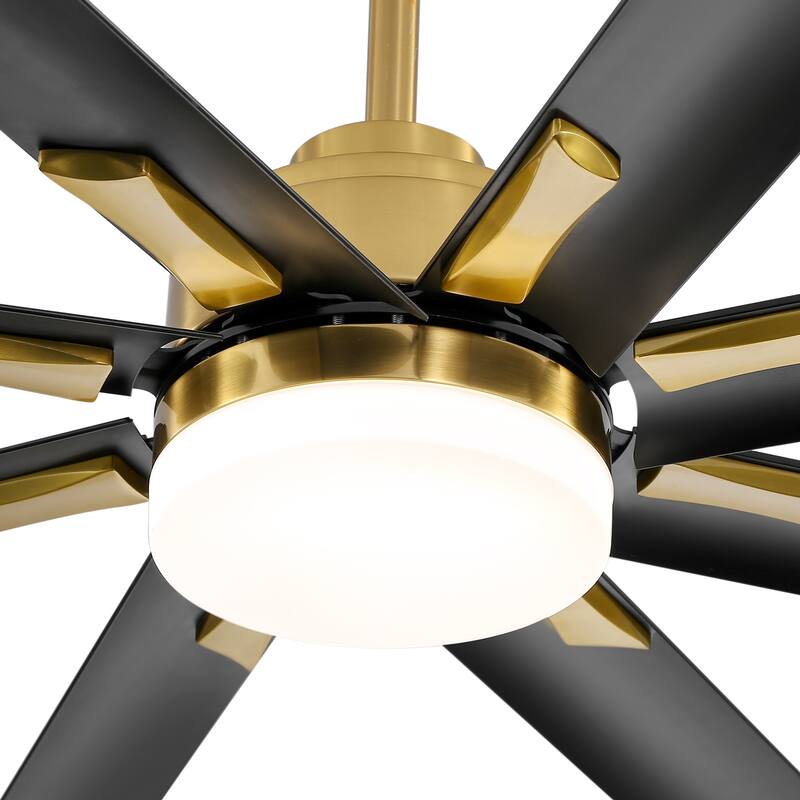 72" Gold LED Ceiling Fan with Light Kit and Remote-8 Aluminum blade