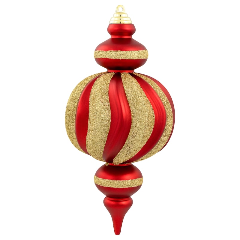 Shatterproof Commercial Size Finial Christmas Ornaments - 10" - Red and Gold - Set of 4