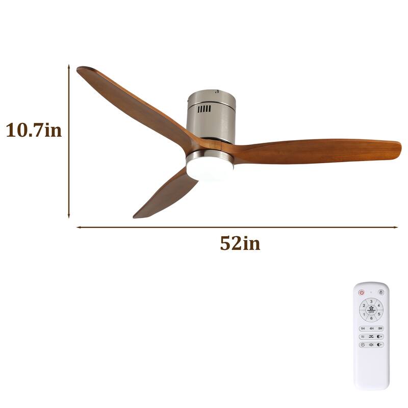 52 Inch Ceiling Fan with Light,3 Light Walnut Solid Wood Blades,Remote Control,6-speed Reversible DC Motor