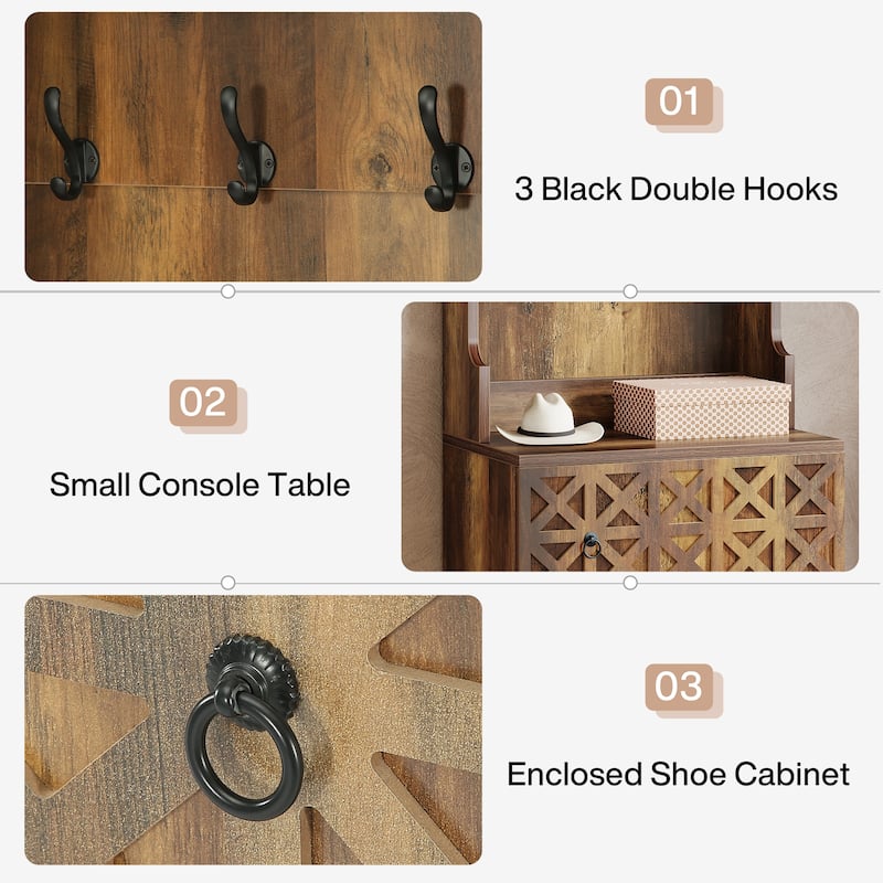 3-in-1 Hall Tree with Coat Rack and Shoe Cabinet for Entryway