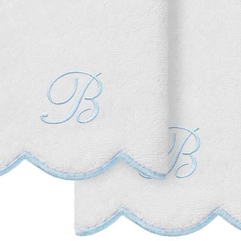 Authentic Hotel and Spa 100% Turkish Cotton Blue ADORNIA Scallop Personalized 2 Piece Fingertip Towel Set - 2 Fingertip Towels