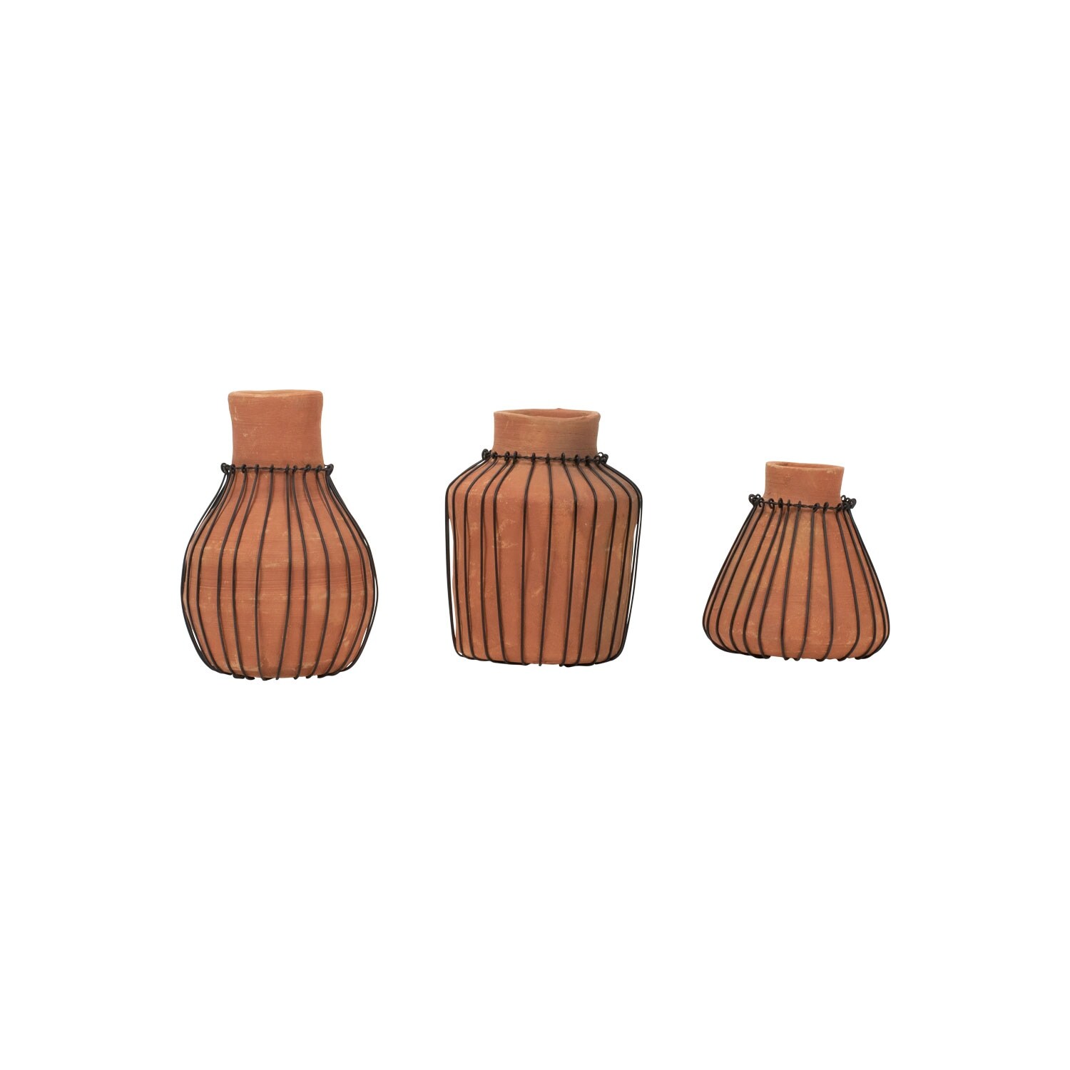 Shop Black Friday Deals On Foreside Home Garden Set Of 3 Natural Terracotta And Wire Decorative Bud Vases 4 5x4 5x7 Overstock 29030010