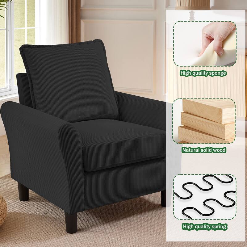 3 Pieces Corduroy Living Room Set with Sectional Sofa, Storage Ottoman and Chair