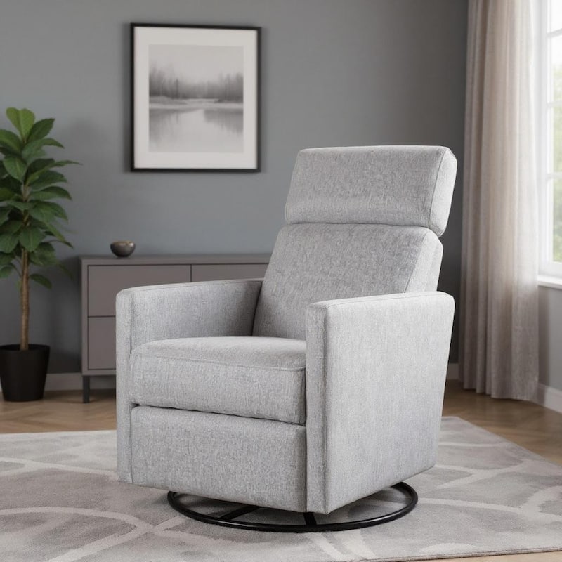 HomeRoots 26" Gray Tufted Linen Gliding Swivel Manual Rocker Recliner - Gray