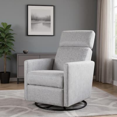 HomeRoots 26" Gray Tufted Linen Gliding Swivel Manual Rocker Recliner