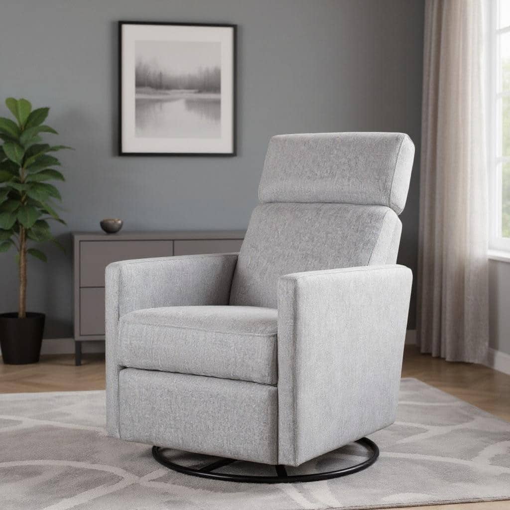 HomeRoots 26" Gray Tufted Linen Gliding Swivel Manual Rocker Recliner