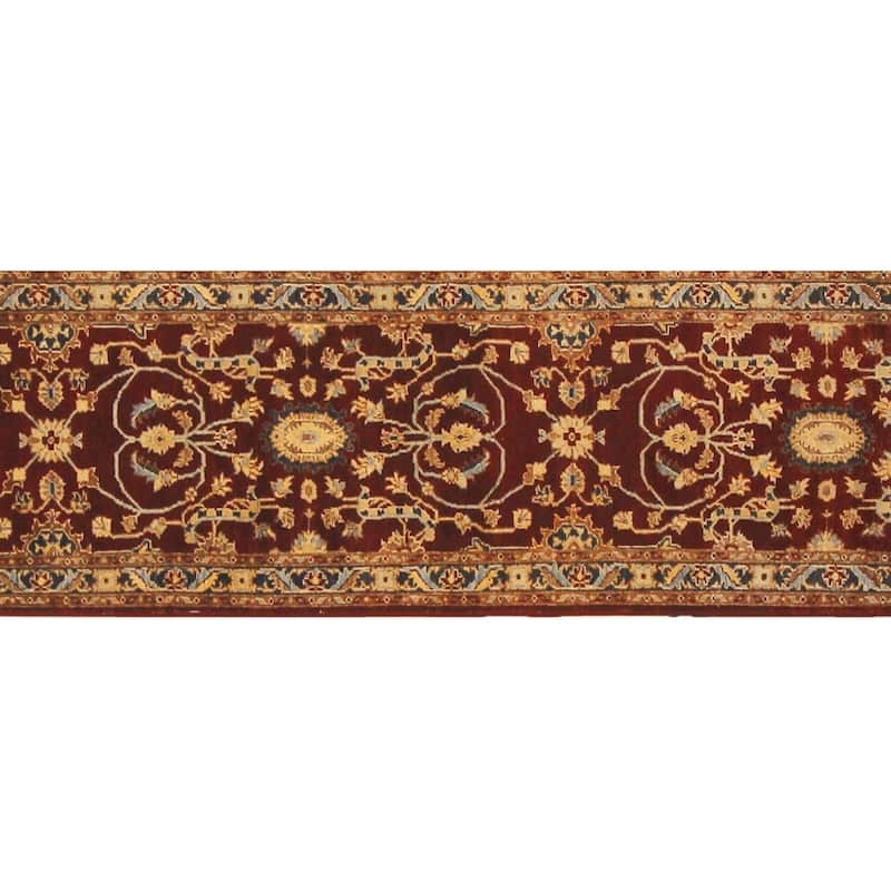 Shabby Chic Ziegler Paul Red Blue Hand-Knotted Wool Runner - 2'5'' x 11'8''