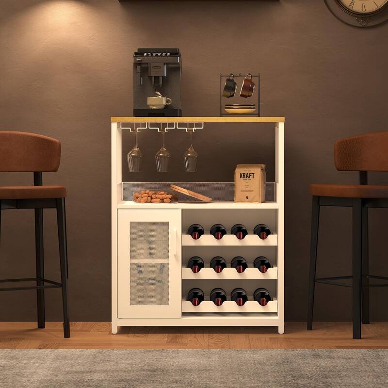 3-Tier Wine Bar Cabinet with Storage, Wine Rack & Glass Holder, Small Liquor Cabinet for Home, Black Corner Storage with Shelves