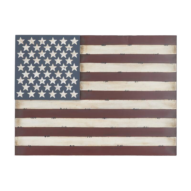 Metal American Flag Indoor Outdoor Home Wall Decor - Red - Roche River Decor - Red - 48"W, 36"H
