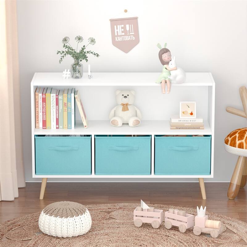 Kids bookcase with Collapsible Fabric Drawers,Children's Book Display