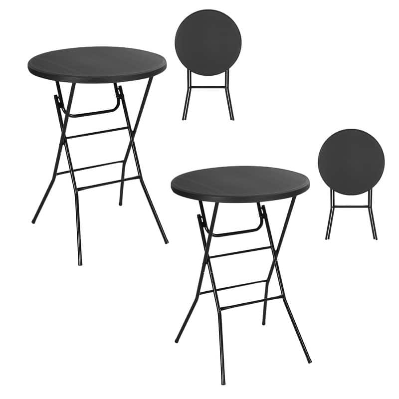 31.5'' Round Folding Picnic Table, Portable Waterproof Plastic Table with Detachable Legs for Indoor & Outdoor Events - Black 2-Pack