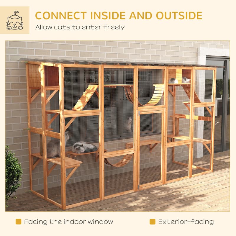 PawHut Catio Playground Outdoor Cat Enclosure Wooden Cat House Shelter