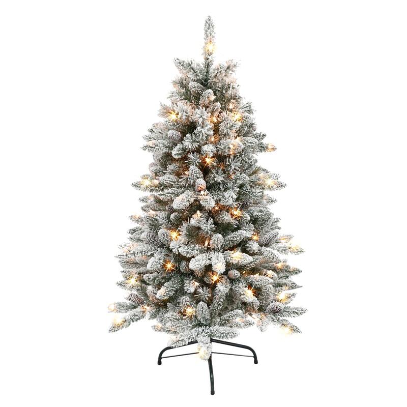 Puleo International 4.5 ft Pre-Lit Flocked ‎Bennington Fir Artificial Christmas Tree