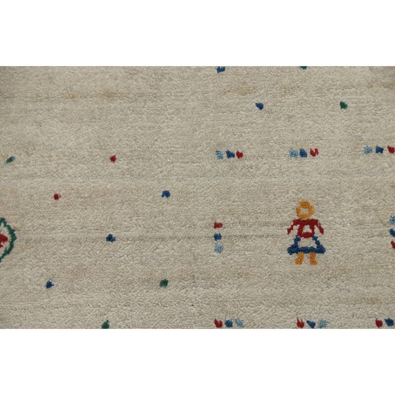 Hand Knotted Oriental Viscose Silk Carpet Tribal Animal Pictorial Beige & Ivories Gabbeh Area Rug - 9' 7'' X 9' 9''