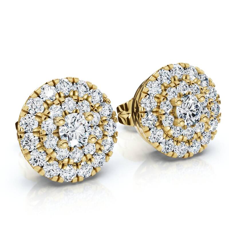 Bliss Diamond 5/8Ct Double Halo Women's Diamond Earrings Gold Lab Grown - Yellow