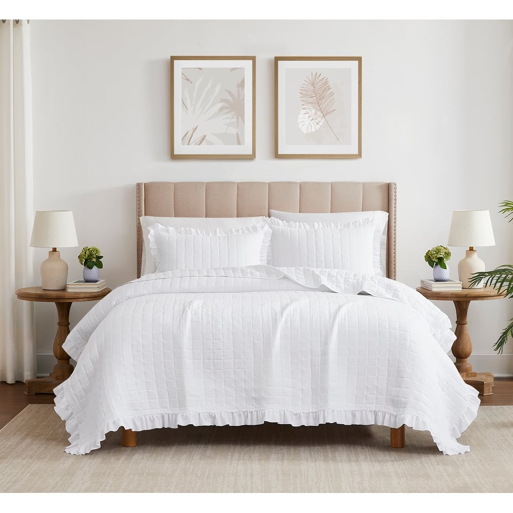 Belina Fringe Brushed Stitched Quilt with Shams