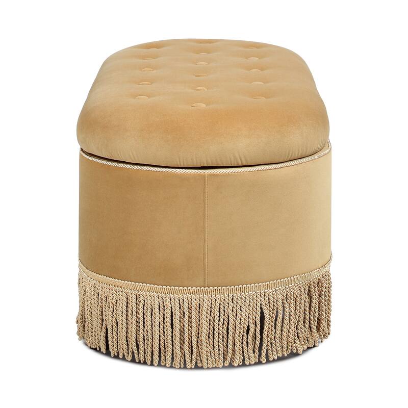 Melinda 48.5" Upholstered Tufted Oval Storage Bench with Bullion Fringe