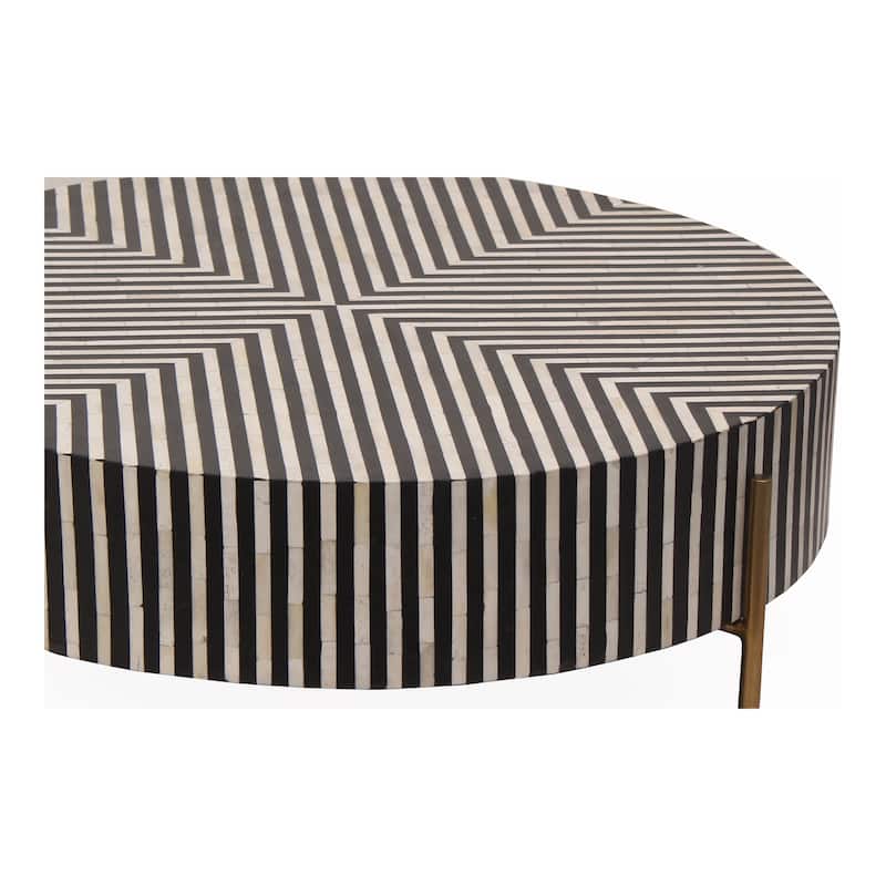 NADAAL STUDIOS Rumi Coffee Table, Round Resin with Camel Bone and Brass-Finished Iron Legs, Small, Multicolor