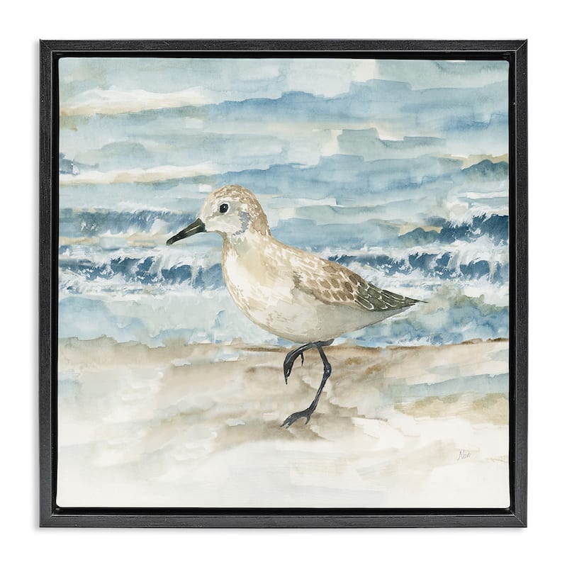 Stupell Balancing Sandpiper on Shore Framed Floater Canvas Wall Art Design By Nan - 18 x 18 - Black