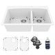 preview thumbnail 20 of 81, Karran Drop-In Quartz 33 in. 1-Hole 60/40 Double Bowl Kitchen Sink Kit White