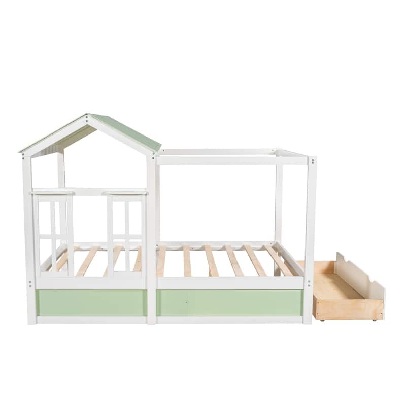 Merax House Bed with Roof, Window and Drawer