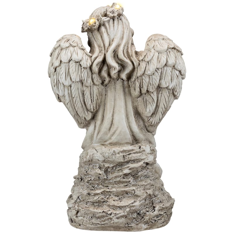 LED Lighted Angel With Rabbit Outdoor Garden Statue - 12"