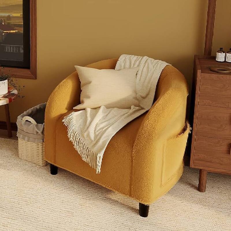 Furry Sherpa Accent Cozy Armrest Sofa Chair for Living Room Bedroom - Yellow
