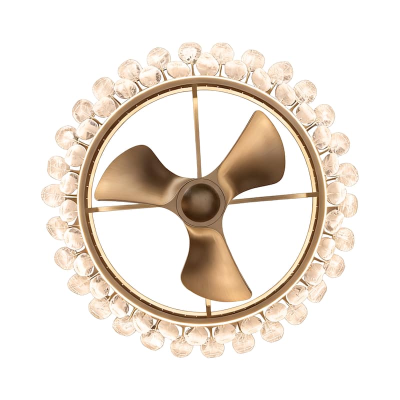 32" Rusted Silver Glass Feather 3-Blade Fandelier Caged Ceiling Fan with Light and Remote