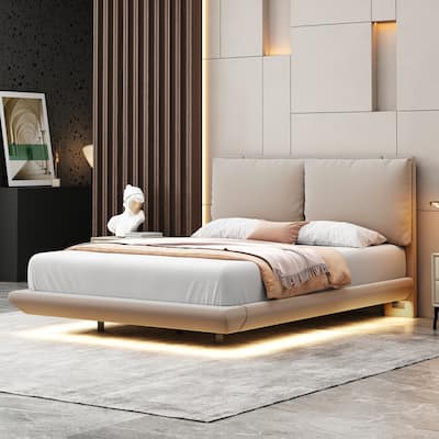 Roomfitters Full Size Upholstered Platform Bed with Comfortable Backrest and Built-In USB Ports