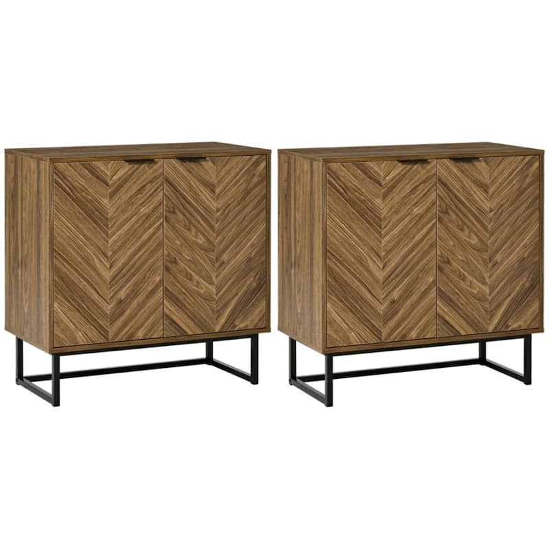 Walnut Vintage Style Storage Cabinet with Adjustable Shelf Two Door Wooden MDF Steel Base for Living Room - 2 - Walnut