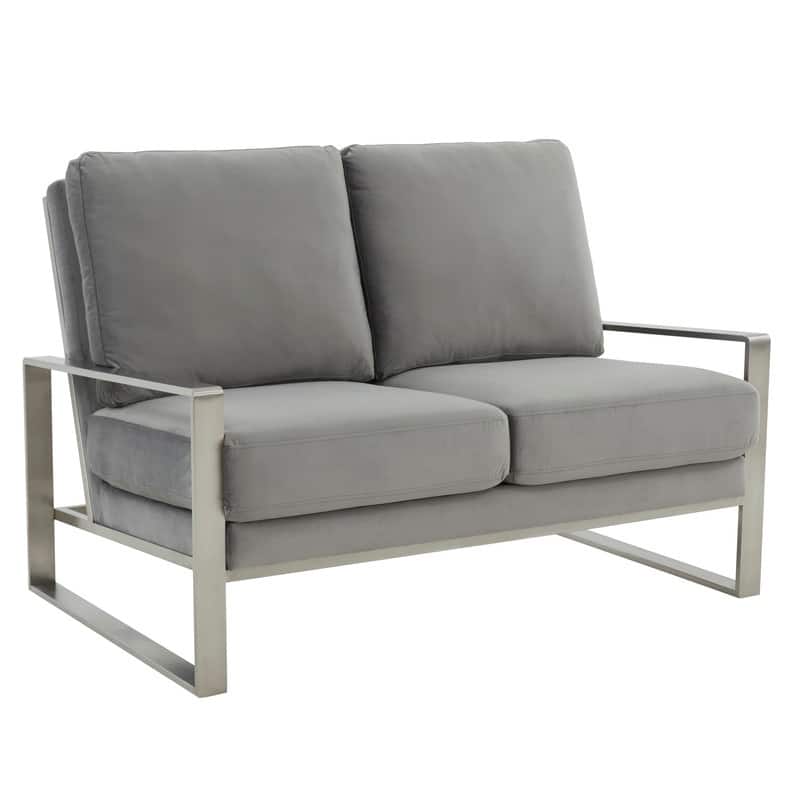 Jefferson Modern Velvet Two-Seater Sofa Accent Loveseat with Brushed Silver Stainless Steel Base for Living Room Office Lounge