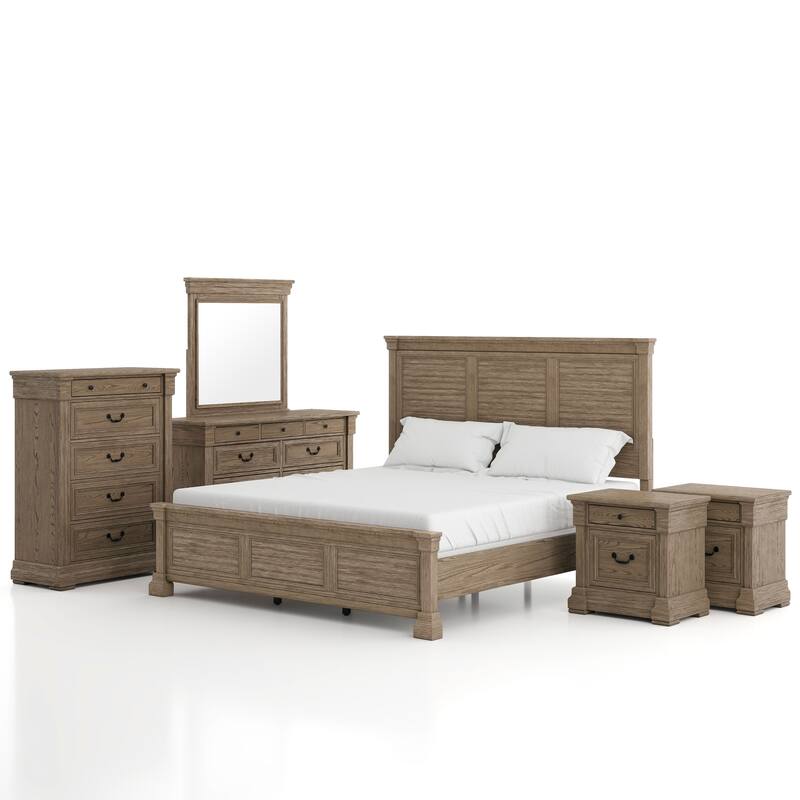 Furniture of America Wacine 6-Piece Weathered Grey Solid Wood Panel Bedroom Set