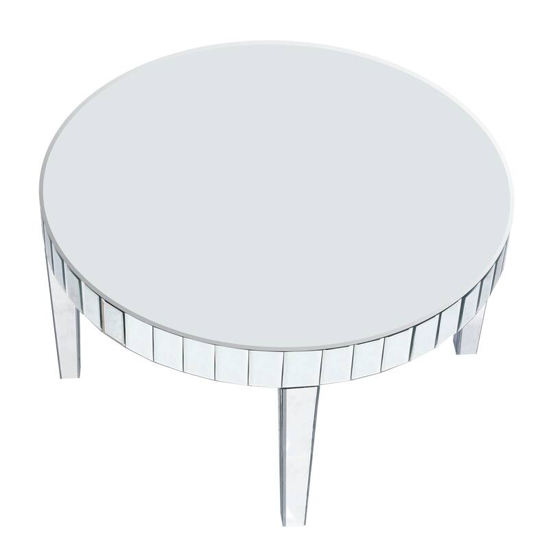 31.5" Dazzling Sliver Round Coffee Table with Fluted Mirror Design for Living Room