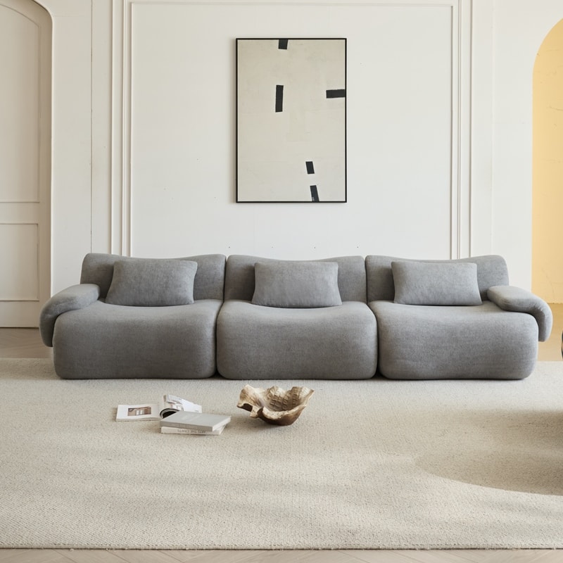 Modular Sectional Sofa Ergonomics Deep Seat Couch with Curved Seat - Grey