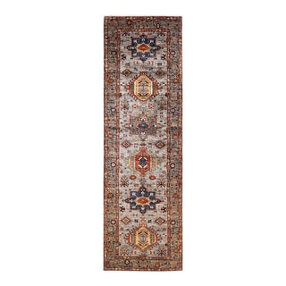 Hand Knotted Traditional Tribal Wool Orange Area Rug - 4' 2" x 11' 2"