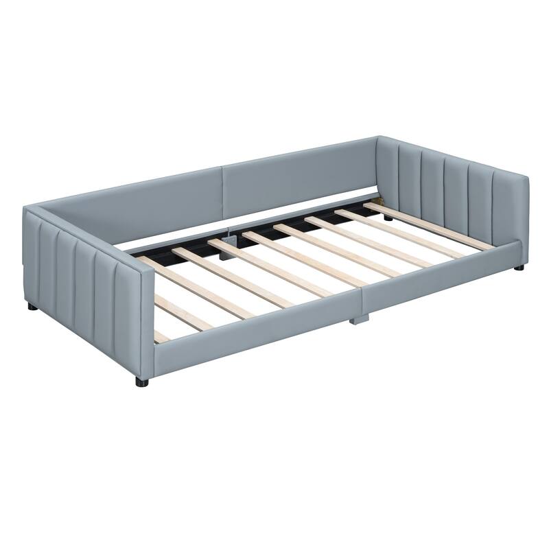 Queen & Twin XL Upholstered Platform Bed, Leather Mother & Child Bed