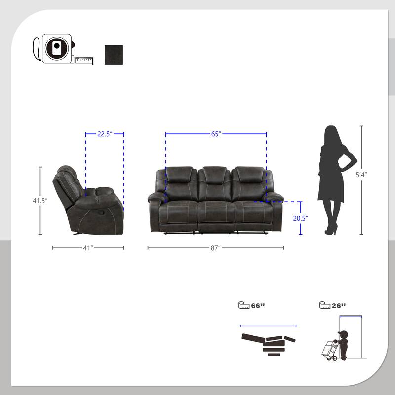 Flannery 3-Piece Manual Reclining Living Room Sofa Set