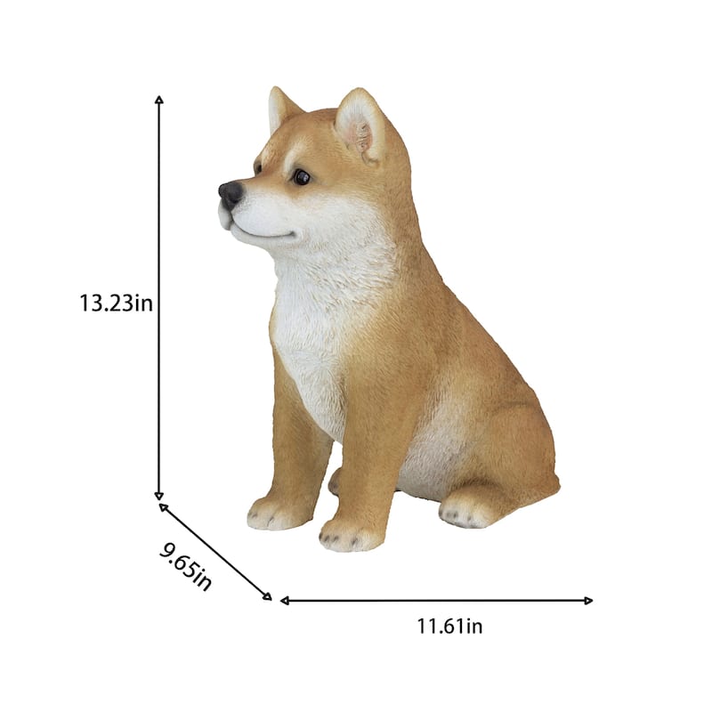 Sitting Shiba Puppy Outdoor Garden Statue - 13.25" - Brown