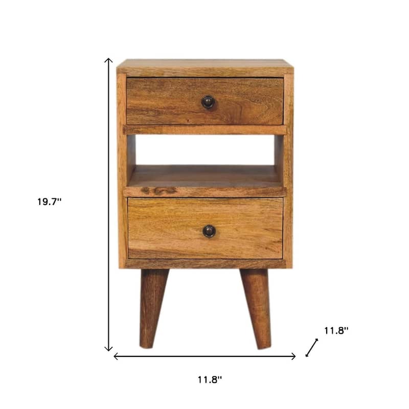 HomeRoots 20" Oak Solid Wood Two Drawer Nightstand