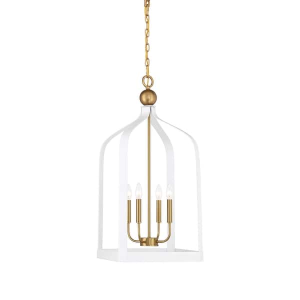 slide 2 of 11, Savoy House 7-7802-4 Sheffield 4 Light 15" Wide Taper Candle Pendant White / Warm Brass