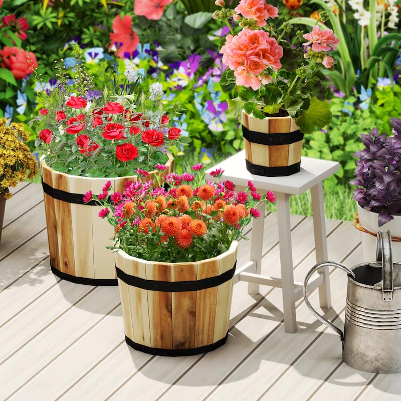 Gymax Outdoor Wooden Planter Box Set of 3 w/ Drainage Holes for Flower