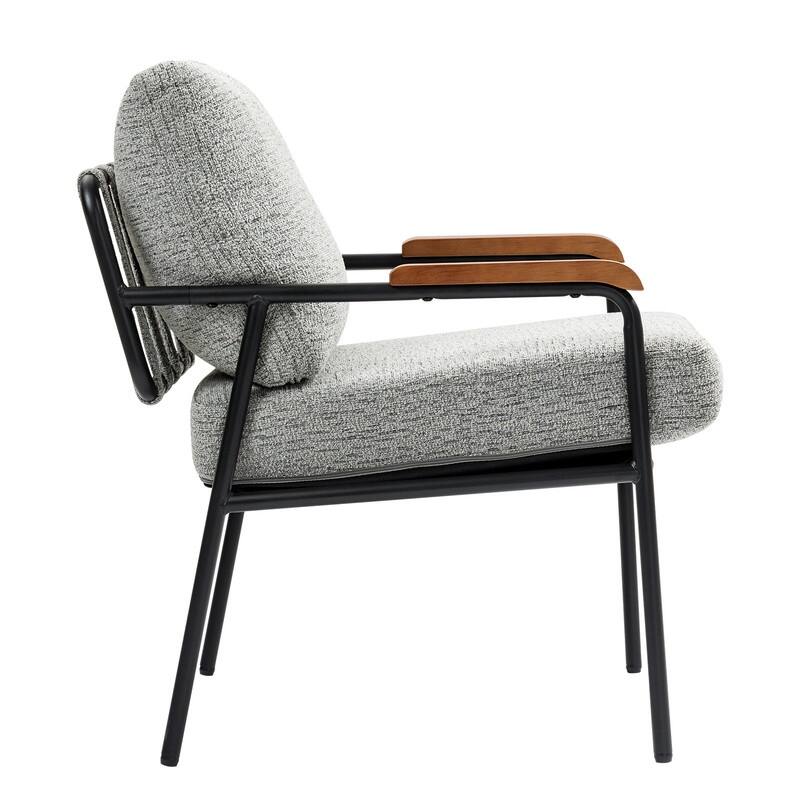 Modern Lounge Chair with Wood Armrests and Black Metal Frame