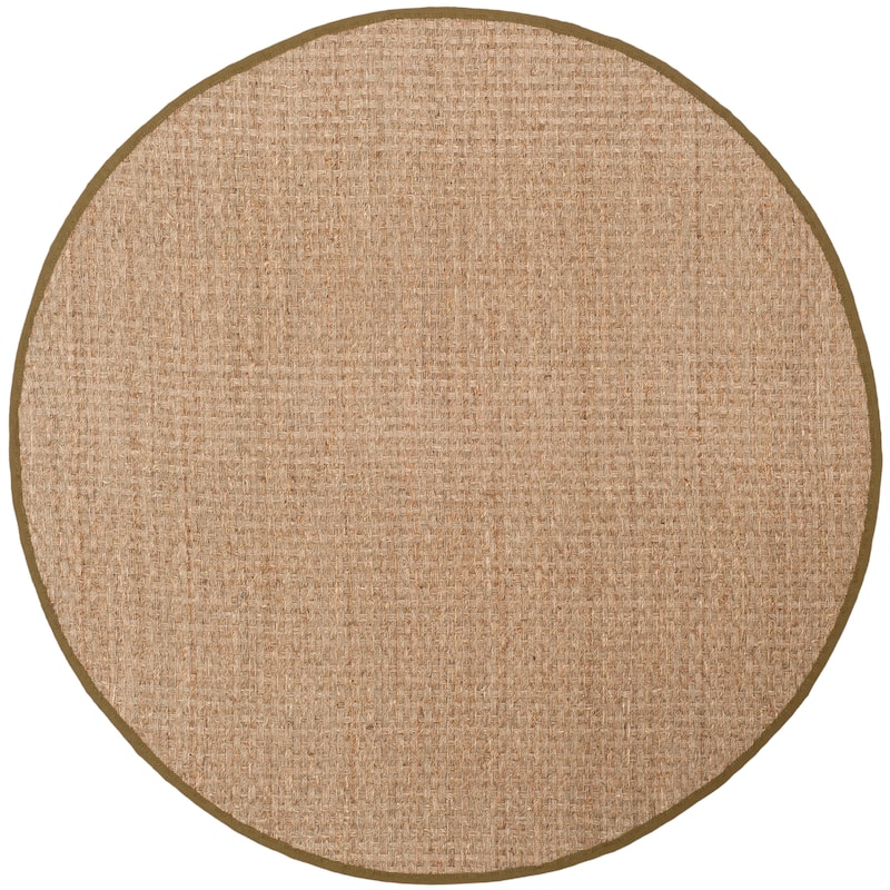 SAFAVIEH Natural Fiber Zymryd Basketweave Seagrass Rug - 6' Round - Natural/Olive