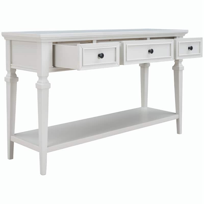 50"L Classic Retro Style Console Table with Three Top Drawers and Open Style Bottom Shelf (Gray Wash)