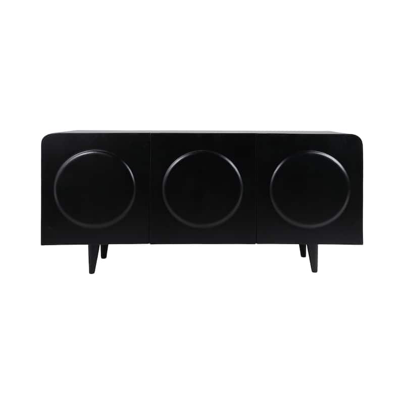 Wood and Oak Veneer Cabinet with Circular Panel Design - 63" Black - 63" x 15" x 30" - Black