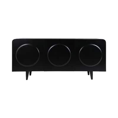 Wood and Oak Veneer Cabinet with Circular Panel Design - 63" Black - 63" x 15" x 30"