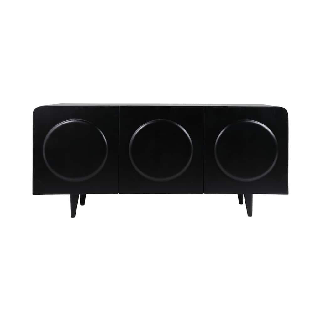 Wood and Oak Veneer Cabinet with Circular Panel Design - 63" Black - 63" x 15" x 30"