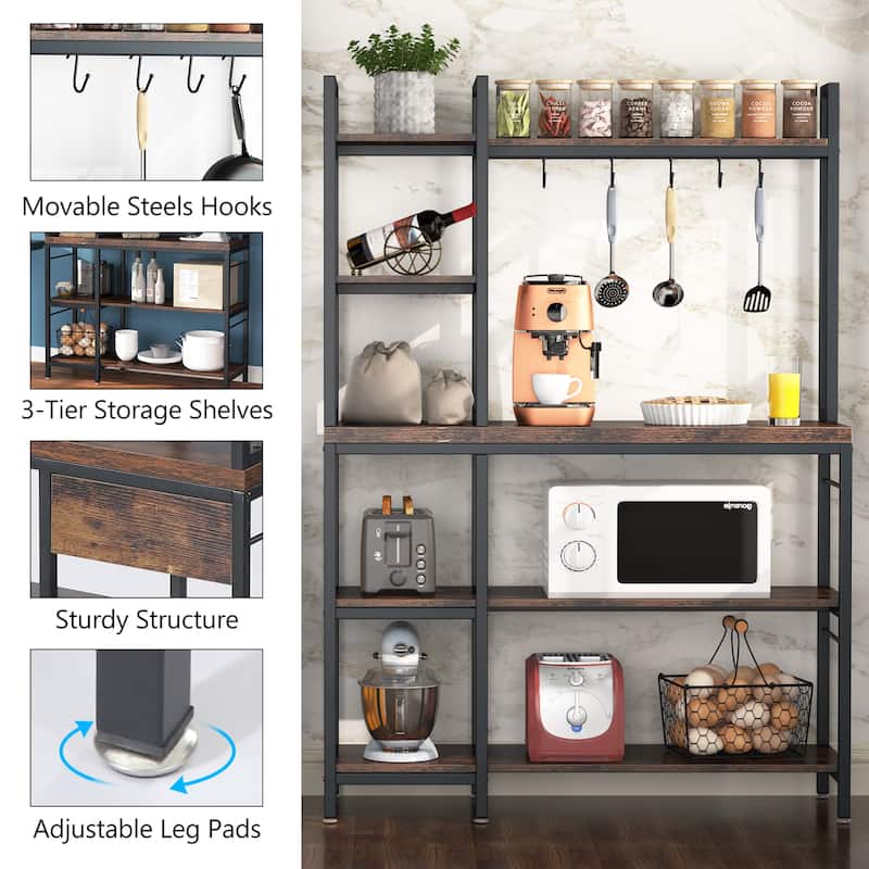 5-Tier Kitchen Bakers Rack with Storage, Microwave Oven Stand, Kitchen Utility Storage Shelf