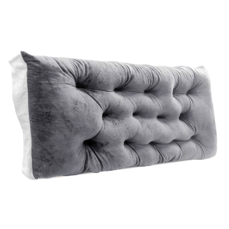 Velvet Bed Headboard Pillow with Tie-on Cushion Backrest for Bed Cushion,Sofa Cushion - 5.91'x1.64' - Light Grey